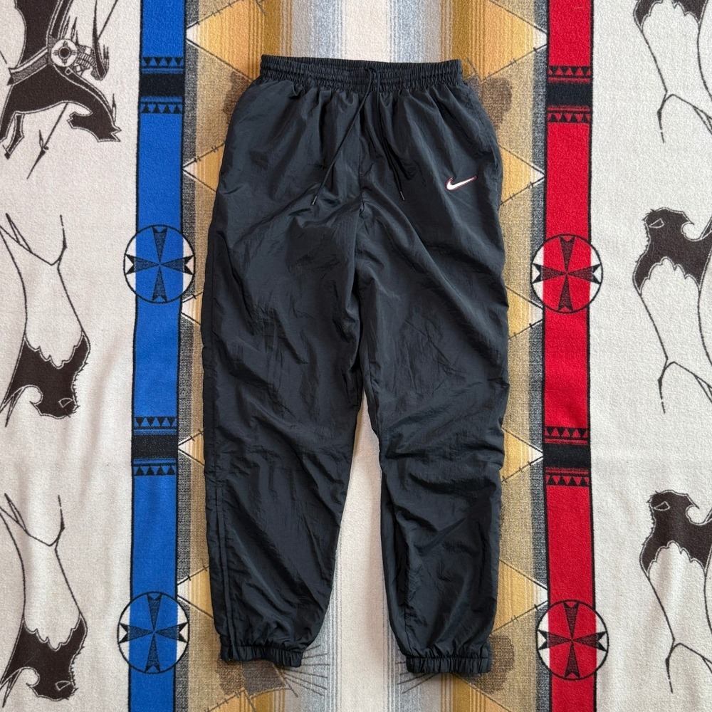Nike Vintage Track Pants Mens Large Black Nylon Lined Windbreaker Joggers